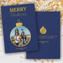 Custom Gold Blue Photo Ornaments Christmas
