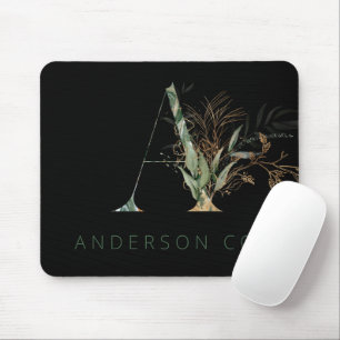Custom Gold Botanic Eucalyptus Monogram Mousepad