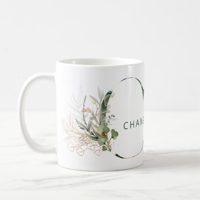 Custom Gold Botanical Eucalyptus Monogram "C" Kaffeetasse (Links)