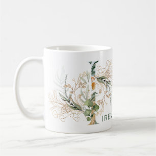 Custom Gold Botanical Eucalyptus Monogram "I" Kaffeetasse