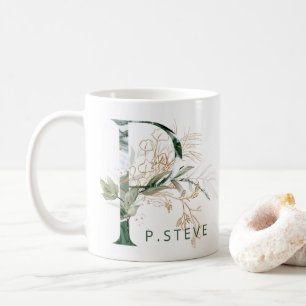 Custom Gold Botanical Eucalyptus Monogram "P" Kaffeetasse