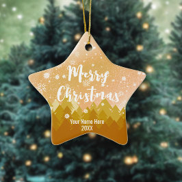 Custom Gold Brown Snow Forest Weihnachtsstern Keramik Ornament