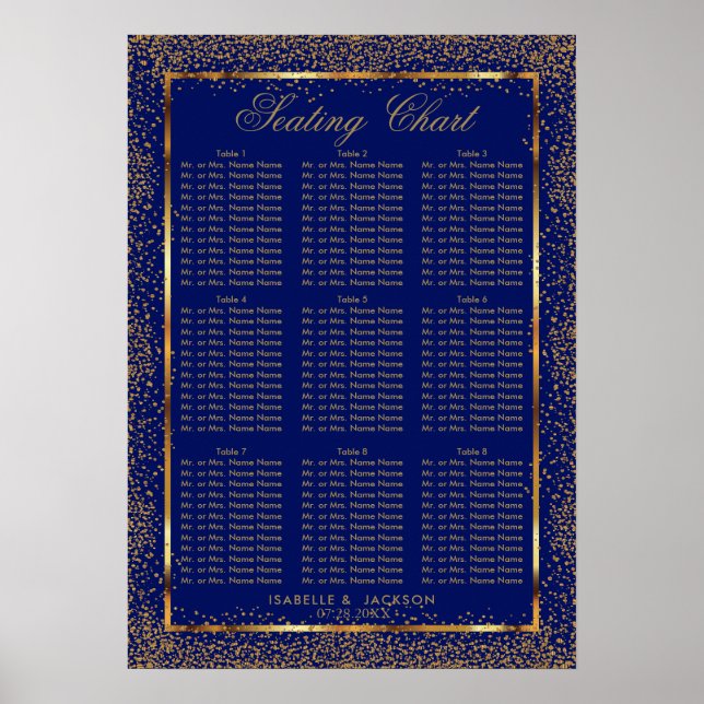 Custom - Gold Confetti and Dark Blue - 9 Sitzplätz Poster (Vorne)