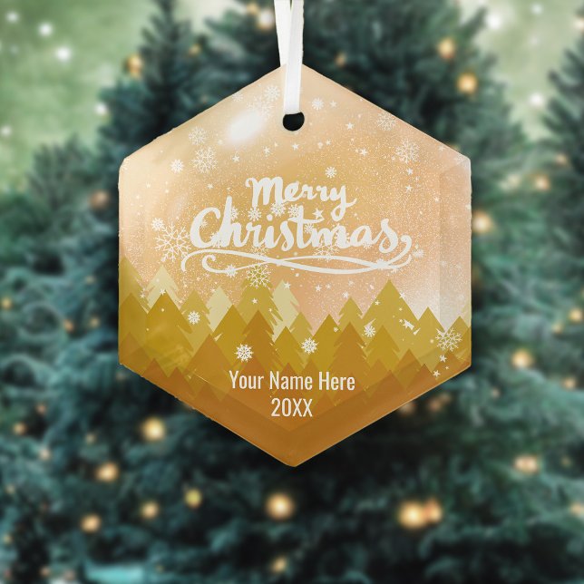 Custom Gold Crystal Snow Forest Frohe Weihnachten Ornament Aus Glas (Von Creator hochgeladen)