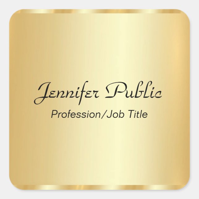 Custom Gold Elegante Script Glamour Template Quadratischer Aufkleber (Vorderseite)