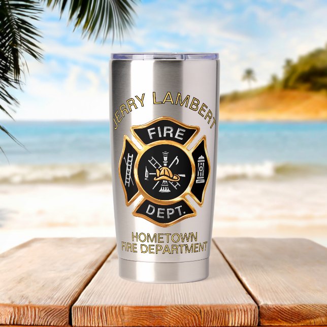 Custom Gold Fire Department Firefighter Badge Thermobecher (Strand (gedreht))