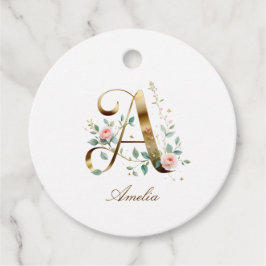 Custom Gold Floral Letter A Round Favor Tag Geschenkanhänger