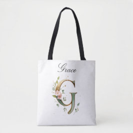 Custom Gold Floral Letter G All-Over Print Tote