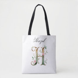 Custom Gold Floral Letter H All-Over Print Tote