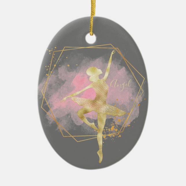 Custom Gold Foil Ballerina Dance Grau Pink Keramik Ornament (Vorne)