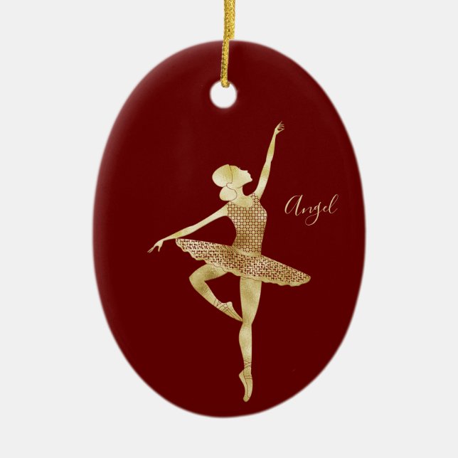 Custom Gold Foil Ballerina Tanz Dunkelrot Keramik Ornament (Vorne)