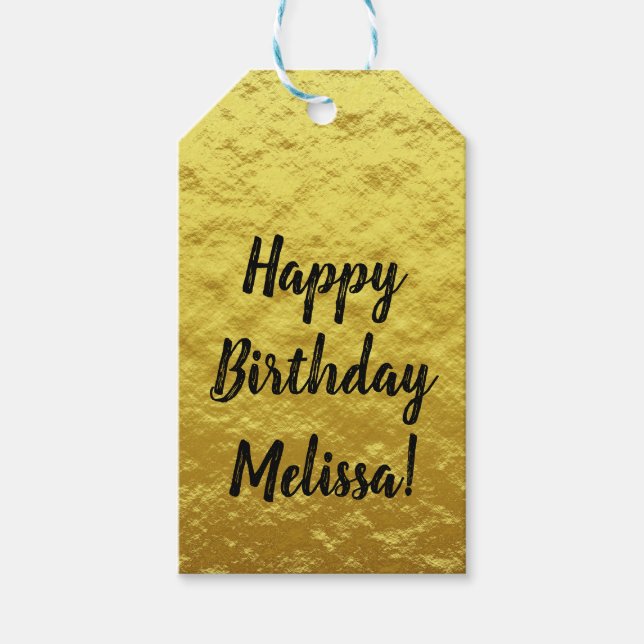 Custom Gold Foil Happy Birthday Script Geschenkanhänger (Vorderseite)