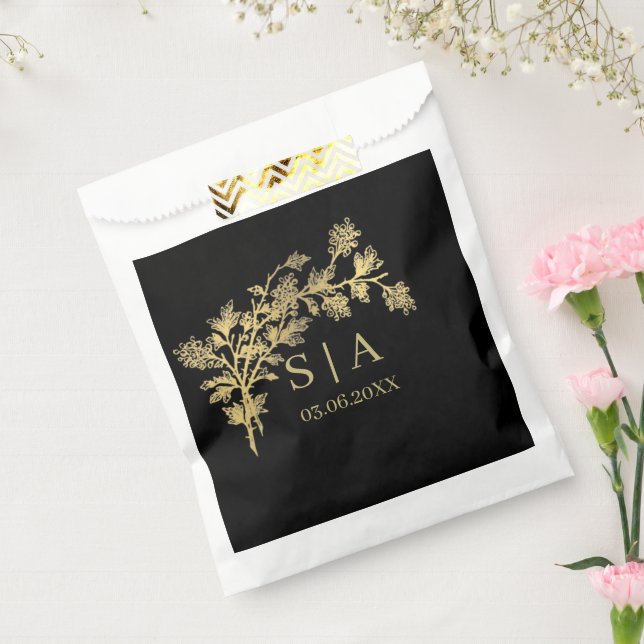 Custom Gold Foil Luxus Botanische Monogram Modern Geschenktütchen (Versiegelt)