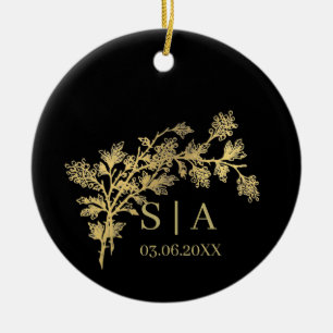 Custom Gold Foil Luxus Botanische Monogram Modern Keramik Ornament