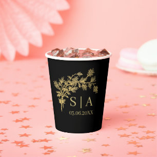 Custom Gold Foil Luxus Botanische Monogram Modern Pappbecher