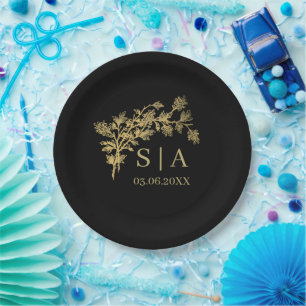 Custom Gold Foil Luxus Botanische Monogram Modern Pappteller