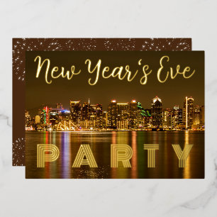 Custom Gold Fossil San Diego NYE Party Folieneinladung