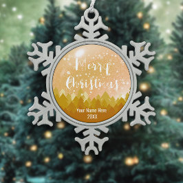 Custom Gold Friedlich Snow Forest Frohe Weihnachte Schneeflocken Zinn-Ornament
