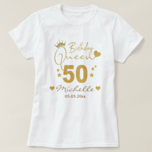 Custom Gold Glitzer 50. Geburtstag Königin Damen T-Shirt