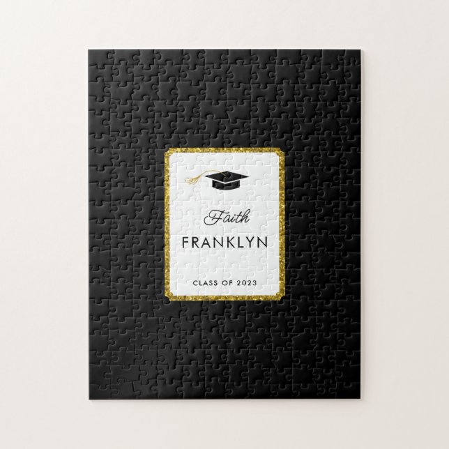 Custom Gold Glitzer Abschluss Puzzle Gästebuch (Vertikal)