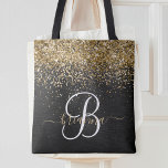 Custom Gold Glitzer Black Sparkgram Monogram<br><div class="desc">Dieses trendige,  elegante Tote-Sack-Design mit hübschem vergoldeten Glitzer auf schwarz gebürstetem metallischem Hintergrund ist einfach zu personalisieren.</div>