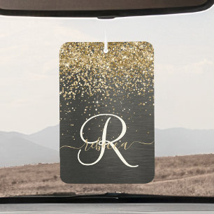 Custom Gold Glitzer Black Sparkgram Monogram Autolufterfrischer