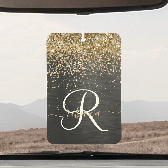 Custom Gold Glitzer Black Sparkgram Monogram Autolufterfrischer (Von Creator hochgeladen)