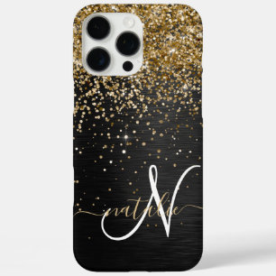 Custom Gold Glitzer Black Sparkgram Monogram iPhone 16 Pro Max Hülle