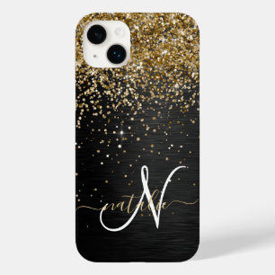 Custom Gold Glitzer Black Sparkgram Monogram Case-Mate iPhone 14 Plus Hülle