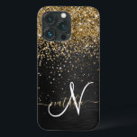 Custom Gold Glitzer Black Sparkgram Monogram Case-Mate iPhone Hülle<br><div class="desc">Dieses elegante und elegante Handy-Gehäuse mit hübschem vergoldeten Glitzer auf schwarz gebürstetem metallischem Hintergrund ist einfach zu personalisieren.</div>