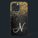 Custom Gold Glitzer Black Sparkgram Monogram Case-Mate iPhone Hülle<br><div class="desc">Dieses elegante und elegante Handy-Gehäuse mit hübschem vergoldeten Glitzer auf schwarz gebürstetem metallischem Hintergrund ist einfach zu personalisieren.</div>