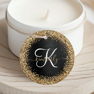 Custom Gold Glitzer Black Sparkgram Monogram Geschenkanhänger