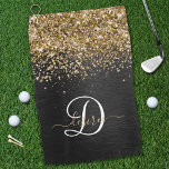 Custom Gold Glitzer Black Sparkgram Monogram Golfhandtuch<br><div class="desc">Dieses angesagte und elegante Golftücher-Design mit hübschem vergoldeten Glitzer auf schwarz gebürstetem metallischem Hintergrund ist einfach zu personalisieren.</div>