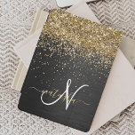 Custom Gold Glitzer Black Sparkgram Monogram iPad Mini Hülle<br><div class="desc">Dieses elegante iPad Cover-Design mit hübschem goldglänzenden Glitzer auf schwarz gebürstetem metallischem Hintergrund ist einfach zu personalisieren.</div>