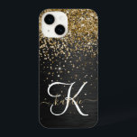 Custom Gold Glitzer Black Sparkgram Monogram iPhone 14 Hülle<br><div class="desc">Dieses elegante und elegante Handy-Gehäuse mit hübschem vergoldeten Glitzer auf schwarz gebürstetem metallischem Hintergrund ist einfach zu personalisieren.</div>