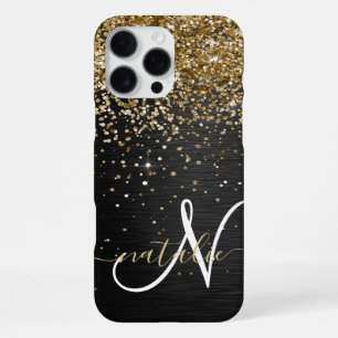 Custom Gold Glitzer Black Sparkgram Monogram iPhone 16 Pro Max Hülle
