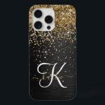 Custom Gold Glitzer Black Sparkgram Monogram iPhone 15 Pro Max Hülle<br><div class="desc">Dieses elegante und elegante Handy-Gehäuse mit hübschem vergoldeten Glitzer auf schwarz gebürstetem metallischem Hintergrund ist einfach zu personalisieren.</div>