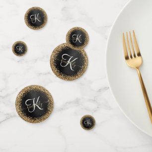 Custom Gold Glitzer Black Sparkgram Monogram Konfetti
