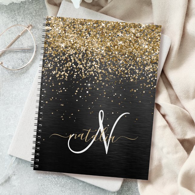 Custom Gold Glitzer Black Sparkgram Monogram Notizblock (Von Creator hochgeladen)