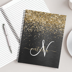 Custom Gold Glitzer Black Sparkgram Monogram Notizbuch
