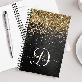 Custom Gold Glitzer Black Sparkgram Monogram Planer