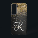 Custom Gold Glitzer Black Sparkgram Monogram Samsung Galaxy Hülle<br><div class="desc">Dieses elegante und elegante Handy-Gehäuse mit hübschem vergoldeten Glitzer auf schwarz gebürstetem metallischem Hintergrund ist einfach zu personalisieren.</div>