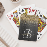 Custom Gold Glitzer Black Sparkgram Monogram Spielkarten<br><div class="desc">Dieses angesagte und elegante Spielkartendesign mit hübschem goldglänzenden Glitzer auf schwarz gebürstetem metallischem Hintergrund ist einfach zu personalisieren.</div>