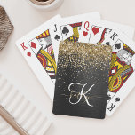 Custom Gold Glitzer Black Sparkgram Monogram Spielkarten<br><div class="desc">Dieses angesagte elegante Spielkartendesign mit hübschem vergoldeten Glitzer auf schwarz gebürstetem metallischem Hintergrund ist einfach zu personalisieren.</div>