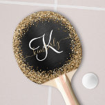 Custom Gold Glitzer Black Sparkgram Monogram Tischtennis Schläger<br><div class="desc">Dieses angesagte und elegante Tischtennispongpaddel-Design mit hübschem goldglänzenden Glitzer auf schwarz gebürstetem metallischem Hintergrund ist einfach zu personalisieren.</div>