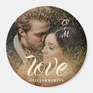 Custom Gold Glitzer Couple Foto Mit Monogramm Magnet