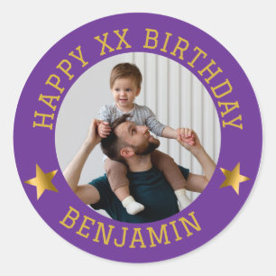 Custom Gold Happy Birthday Foto und Alter Name Cla Runder Aufkleber