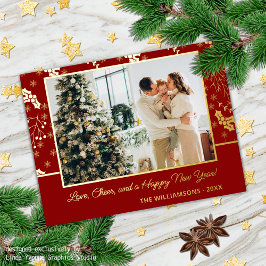 Custom Gold Holly Berry Blätter Schneeflocken Must Folien Feiertagspostkarte