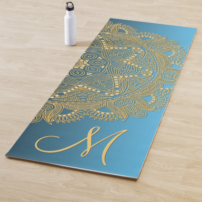 Custom Gold Mandala Art Pattern auf Summer Sky Blu Yogamatte (Beispiel)