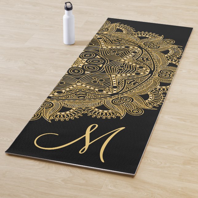 Custom Gold Mandala Art Pattern on Chic Black Yogamatte (Beispiel)
